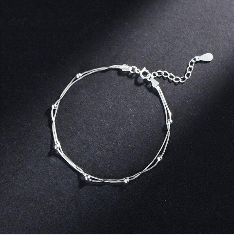 

Простой браслет из стерлингового серебра 925 пробы, двойной браслет из бусин для женщин, серебряные ювелирные изделия, подарок S-B127