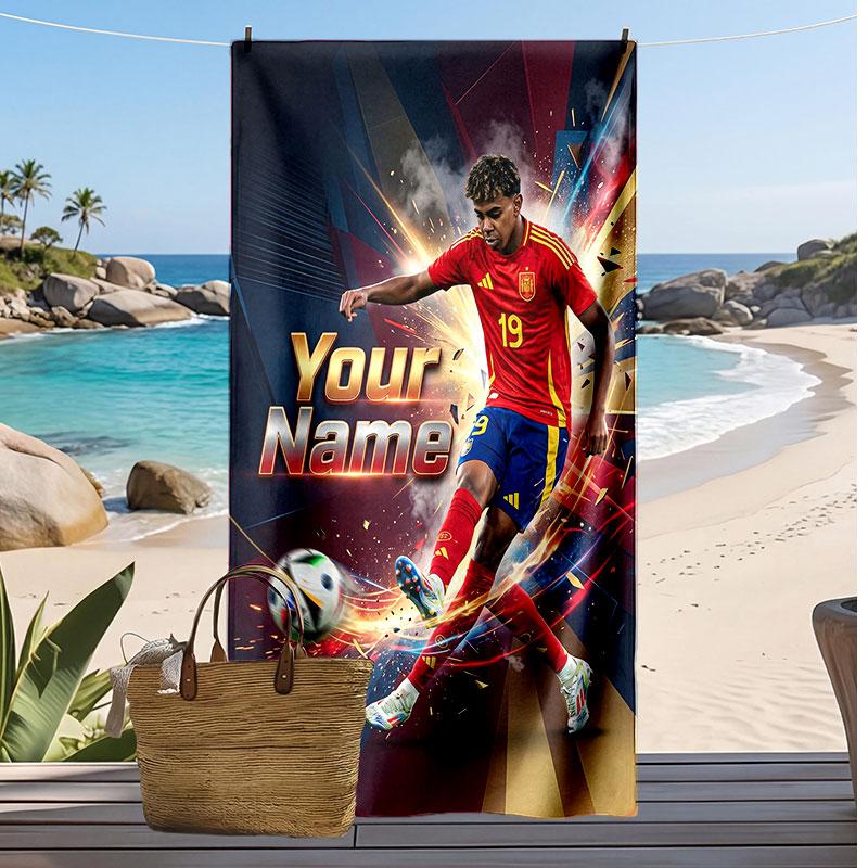 Lamine Yamal Personalized Printed Beach Towel Soccer Logo Support Custom Name Text Absorbent Towel For Sport Travel Special Gift