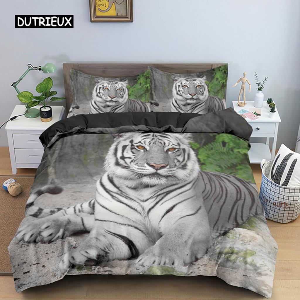 Tiger Duvet Cover Soft Comforter Cover Microfiber Animal Bedding Set Tiger Pattern Quilt Cover for Room Decor 2/3Pcs Bedclothes