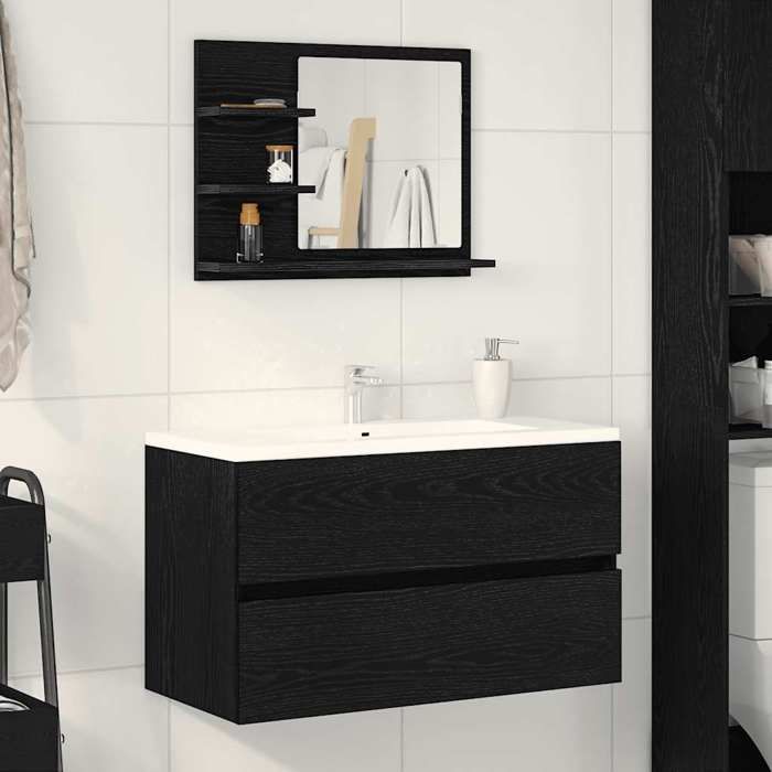 VidaXL Bathroom Mirror Black Oak 60x10.5x45cm Engineered Wood, Mirror, Vanity Mirror, Hanging Mirror, 862546
