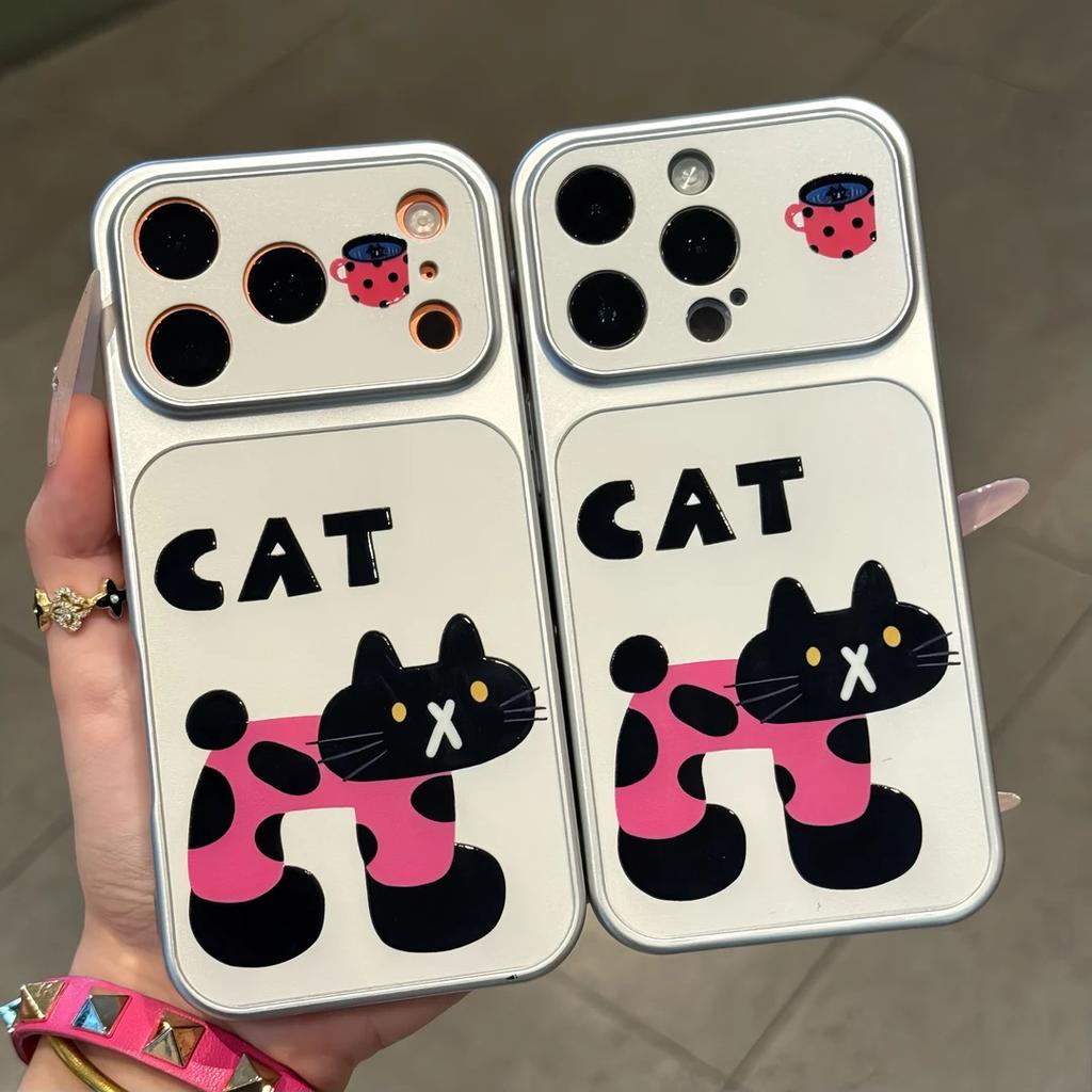 Funny abstract cat suitable for Apple 16/17Pro hand case iPhone15 electroplating large window 14 personality 13 sets