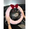 Car Steering Wheel Cover Winter Warm Plush Korean Cute Red Bow Non-Shedding Universal Handlebar Cover for Women