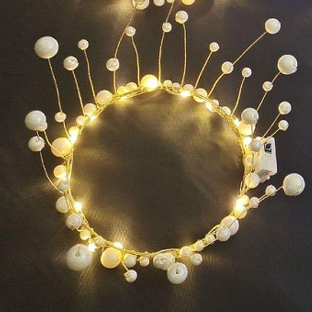 Hairband Glowing LED Wreath Light Up Headband Pearl Crown Flower Christmas Party Decoration