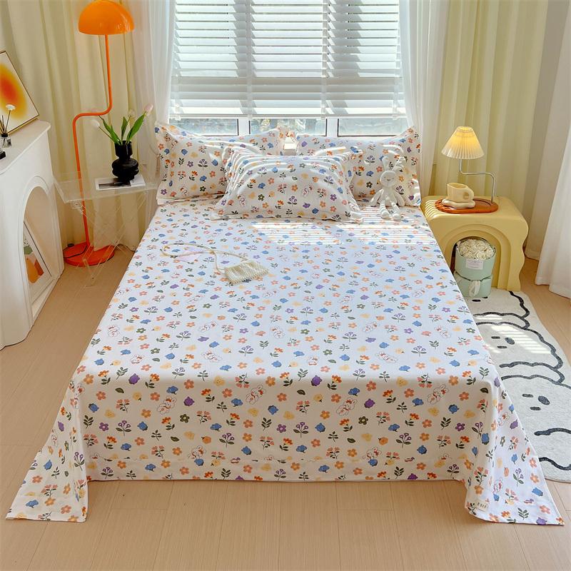 Green Check Raw Cotton Bed Sheets For Double Bed All Seasons Bed Cover Full Set Queen/King Size Flat Top Sheets No Pillowcase
