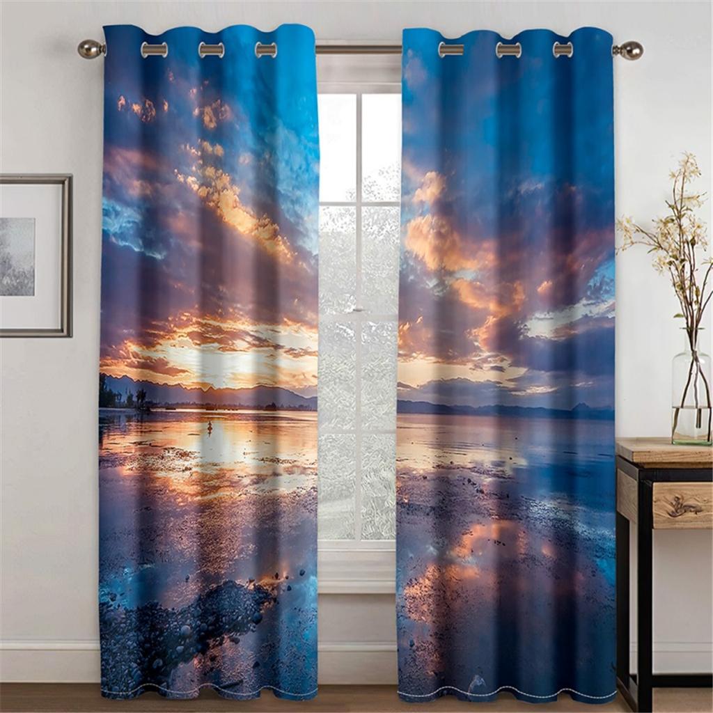 

Сезонный вид Снежные горы Океан 3D Шторы Фиолетовые Синие Шторы Спальня Балкон Окно Декоративные Шторы 2 Панели 50W130H(CM)X2PCS&Hook