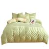 Conjunto de Roupa de Cama Simples de Algodão Lavado Duplamente Torcido - Lençol de Elástico e Capa de Cor Lisa