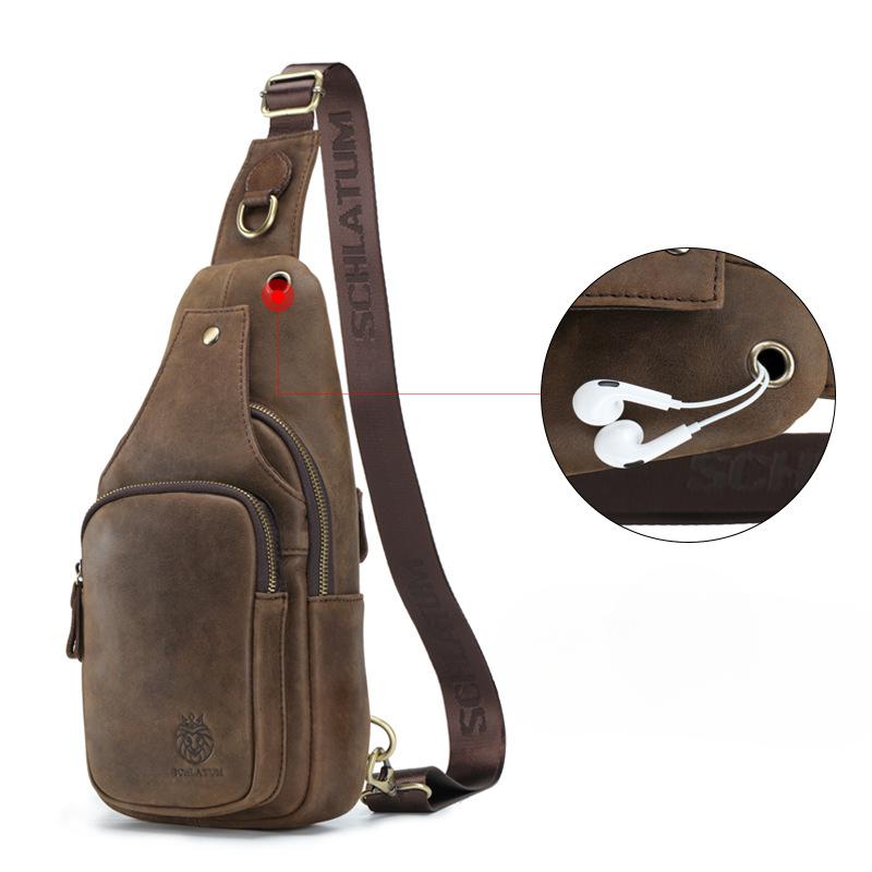 Genuine Leather Crossbody Chest Bag Men's Retro Top-grain Cowhide Men's Front Shoulder Bag