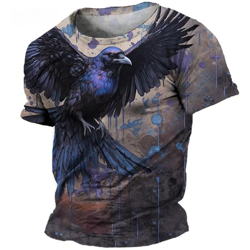 Eagle Pattern Summer Short Sleeve 3D Animal Print Street Tie-dye Loose Casual Men's T-Shirts