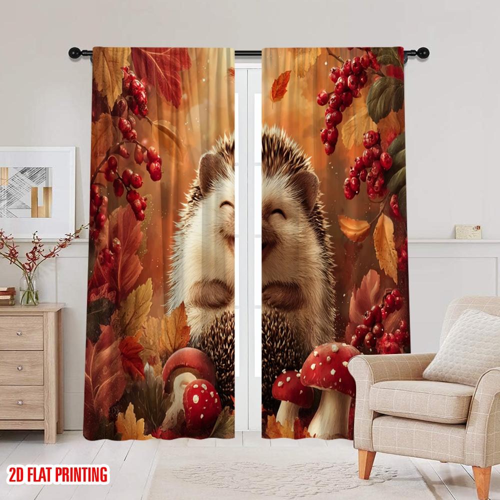 2 Stück, 2D-Flachdruck Vorhänge Fröhlicher Igel Vielseitig Langlebig Polyester (ohne Stange) Geschenke für Schlafzimmer und verschiedene Räume