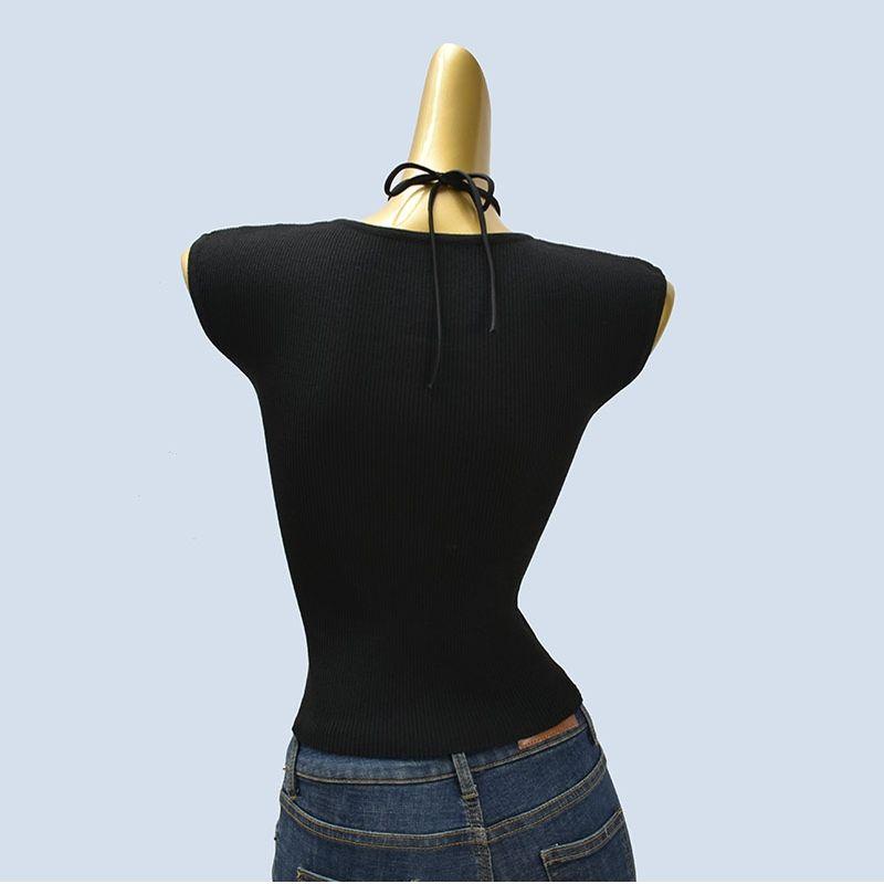 Shoulder Bag Sleeveless Waist Hugging Temperament Summer Outer Wear Knit sweater Slim fit Inner wear Slimming Small Flying Sleeve Vest Top Women