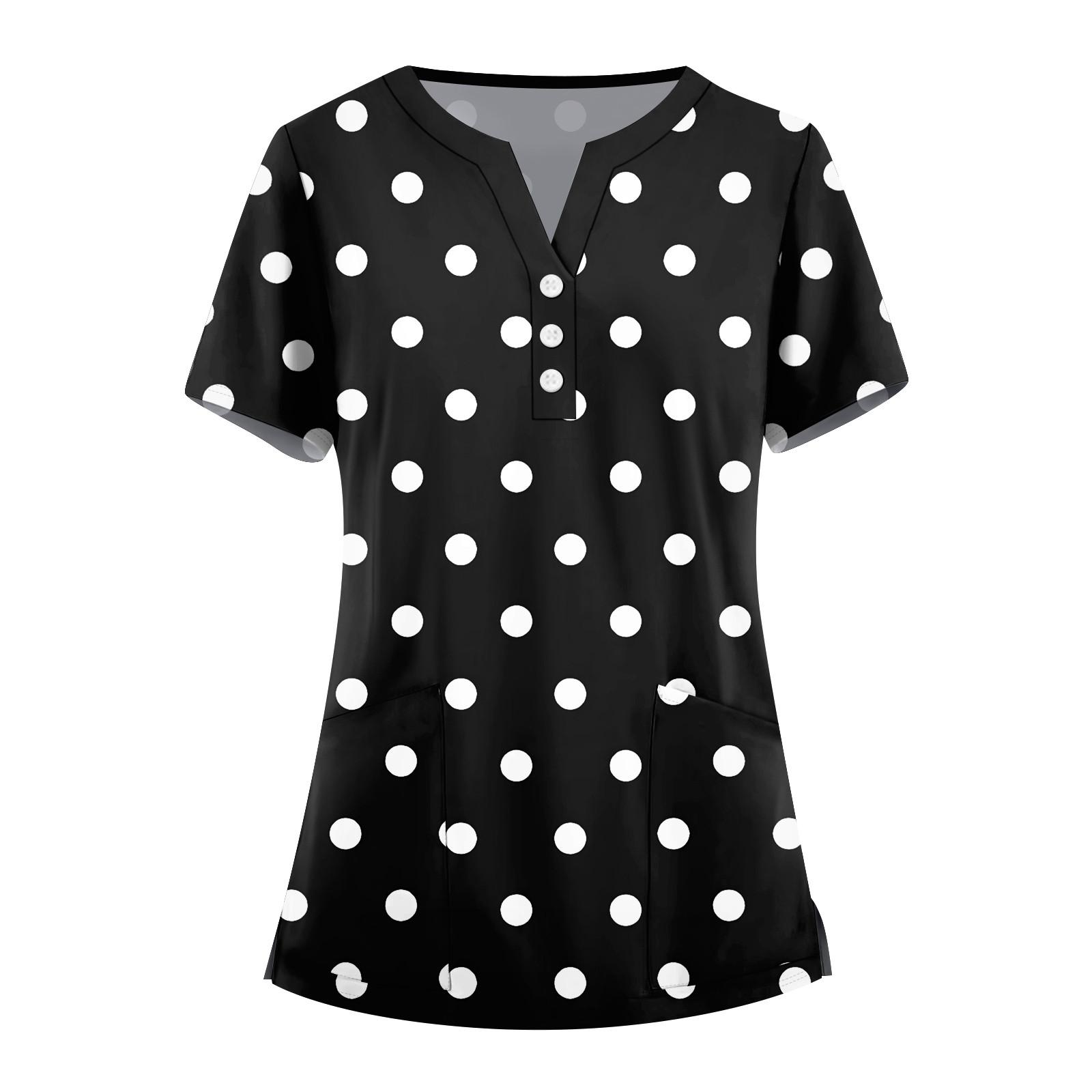 

Женская мода, рабочая одежда с v-образным вырезом, короткими рукавами и карманами, топы с принтом, летние топы для женщин L чёрный