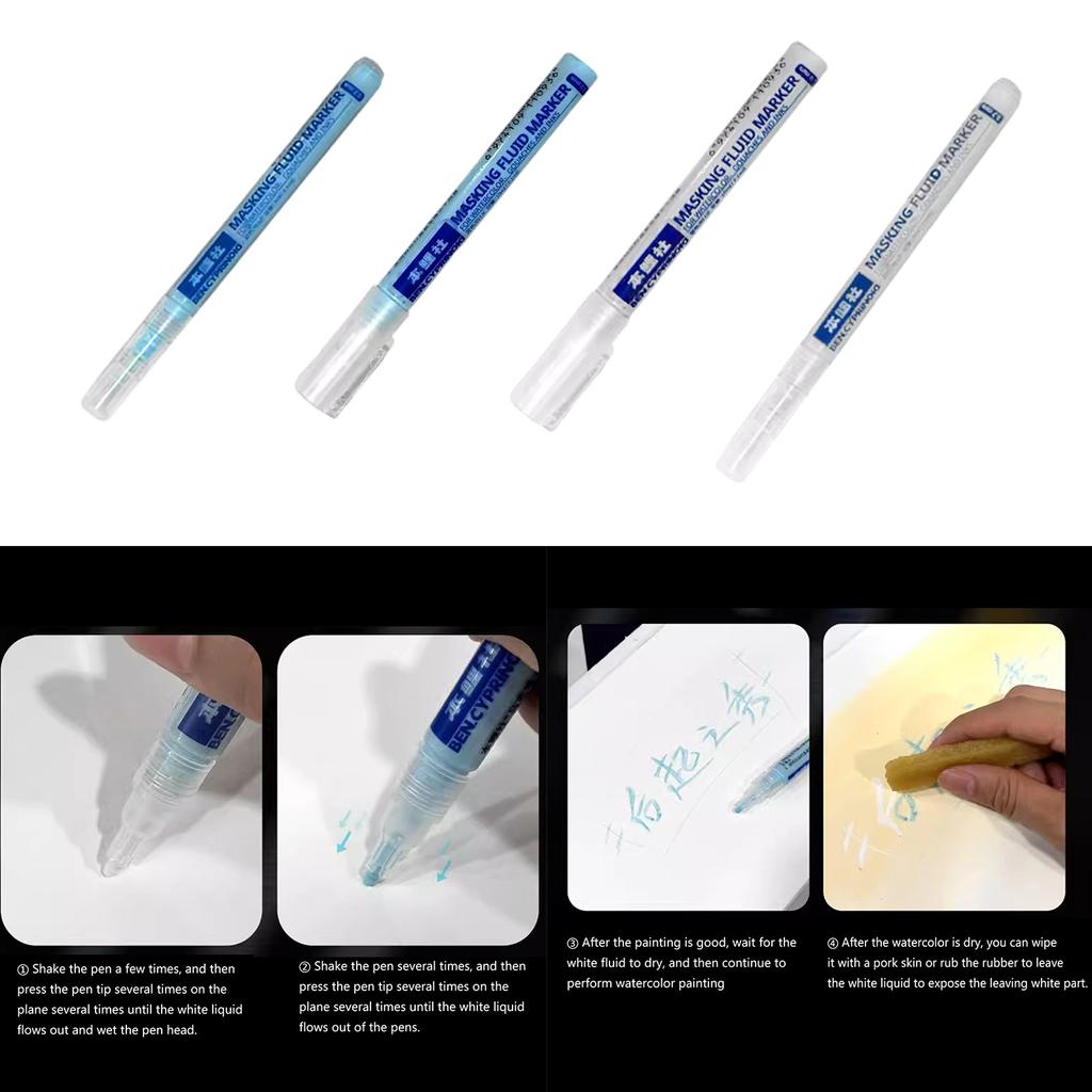 White/Blue Watercolor Masking Fluid Mark Pen 0.7/3mm Masking Fluid Marker Art Supplies Perfect for Artists Students