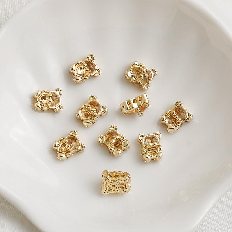 14K Gold-Filled Color-Preserving Gourd Bear Spacer Beads for DIY Bracelets and Necklaces with Cartoon Bear Crystal.