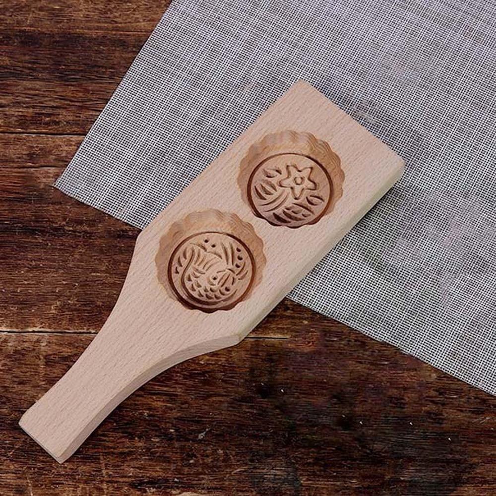 Double Slot Wooden Mooncake Mold Clear Texture Traditional Dessert Press Kitchen Gadgets