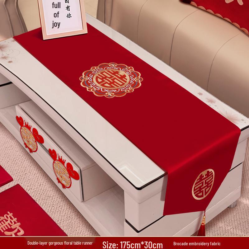 

Red Table Runner - Wedding & Bridal Room Decoration, Dining Table & TV Cabinet Cover