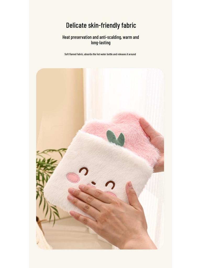 Plush-Cover PVC Cartoon Hot Water Bag: Removable & Washable Hand Warmer for Girls