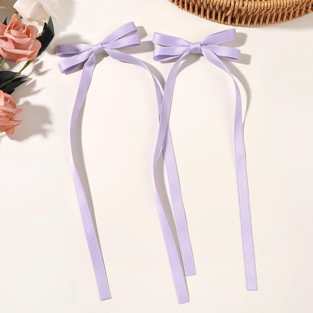 2pcs Long Tassel Ribbon Hairpin Cute Candy Bow Clip for Women Girls Party Gifts Headwear Side Clips Hair Accessories