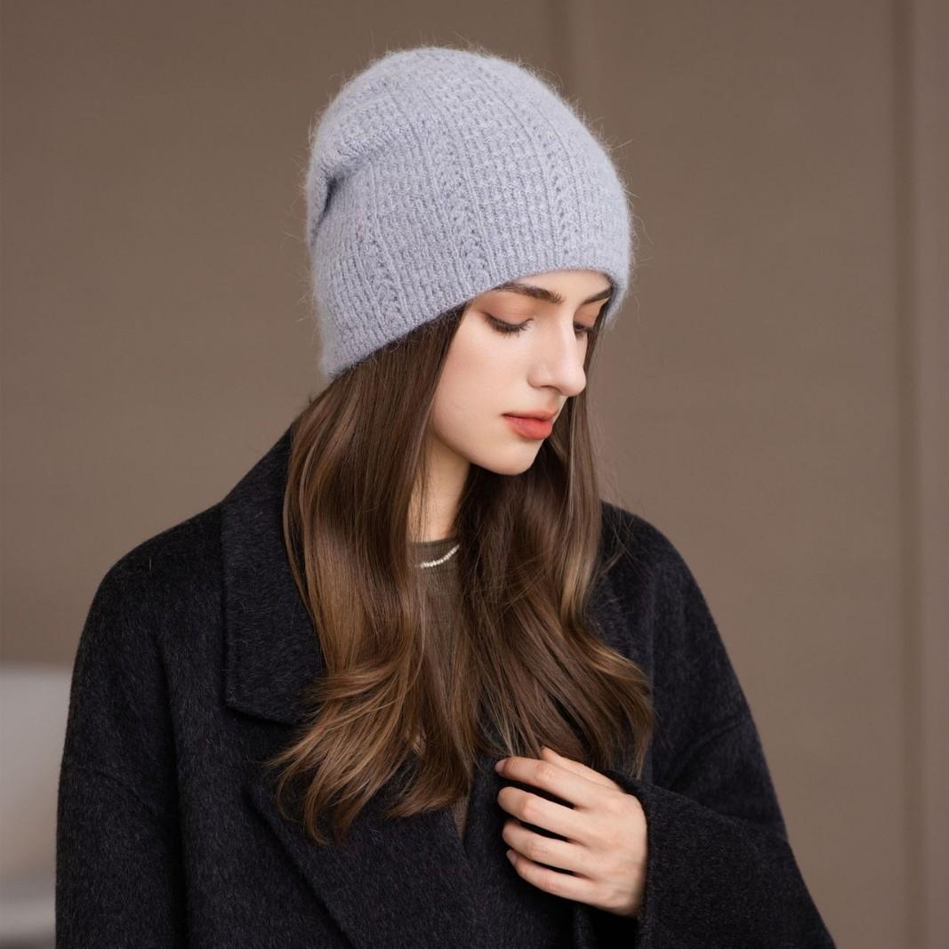 

In The Elderly Hat Women s Autumn and Winter New Warm and Cold Knitted Wool Hat Ear Protector Adjustable синій