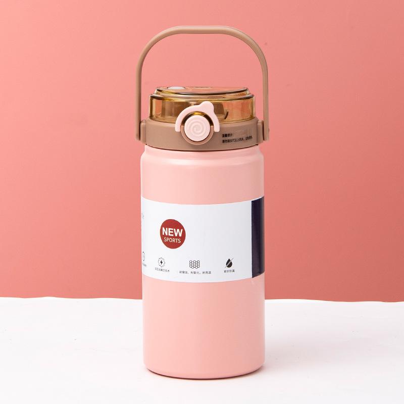 Thermische Wasserflasche aus Edelstahl Thermoskannen Vakuumflasche mit Strohhalm Becher Tragbare Kalt-Heißgetränke Thermosbecher Fitnessstudio 1L/1.2L