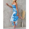 Women Summer Slash Neck Long Dresses Ladies Fashion Floral Printing Ruffle Hem Pleated Bodycon Party Maxi Dress