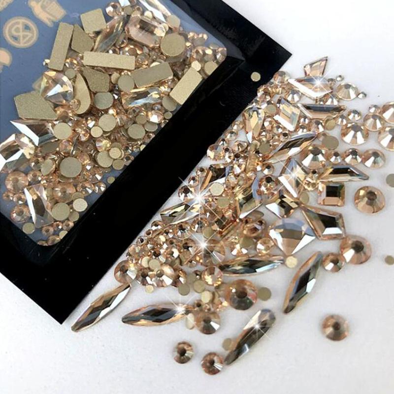 180pcs AB Flatback Glass Nail Art Rhinestones Multi-shape Mixed Diamond Gems Blue Purple Crystal Stones For DIY Nail Decoration