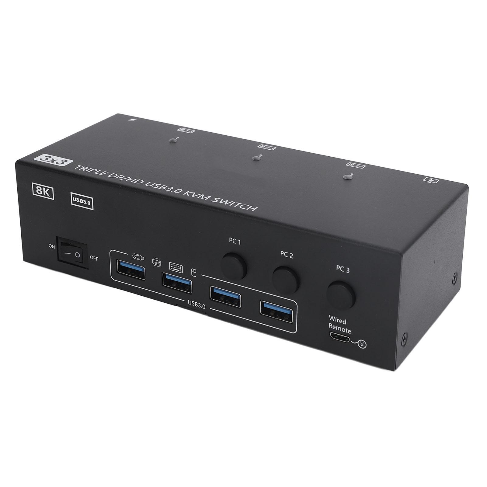 

DisplayPort HD USB3.0 KVM-переключатель 8K на 60 Гц 4K на 144 Гц KVM-переключатель для 3 компьютеров Поделиться 3 EU Plug