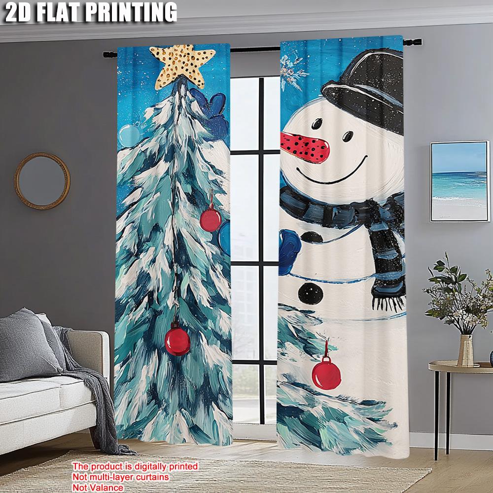 2pcs,2D plane printing Popular Curtain Panels Merry Christmas Christmas Tree Snowflake Versatile Durable Polyester (without rod)