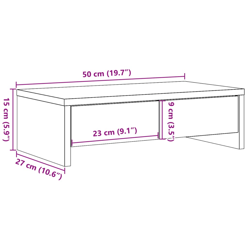 Dual Monitor Stand with Drawers White 50 X 27 X 15 Cm Particleboard