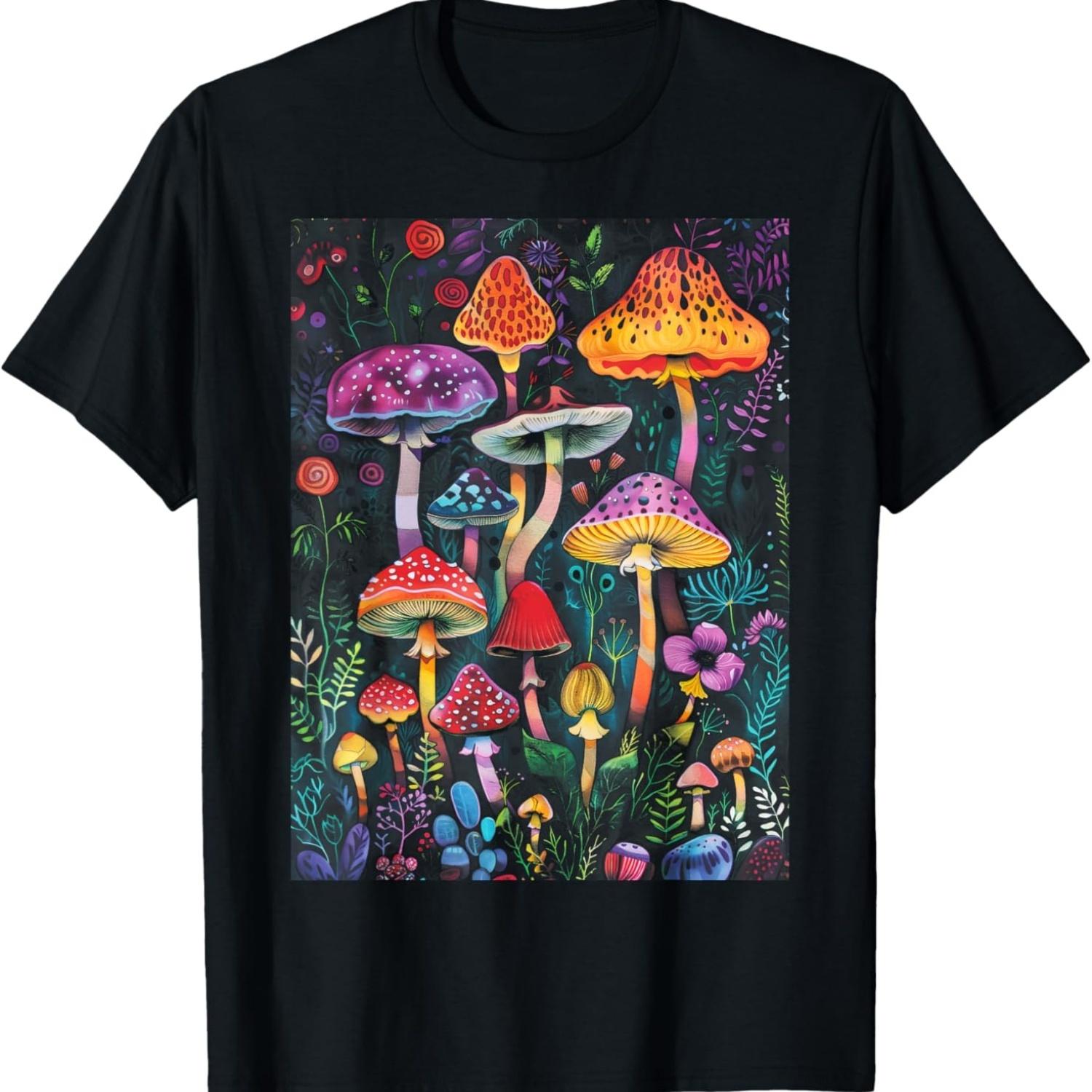 

Trippy Trip Mushroom Psychadelic Art Flower Border T-Shirt(3) S чёрный