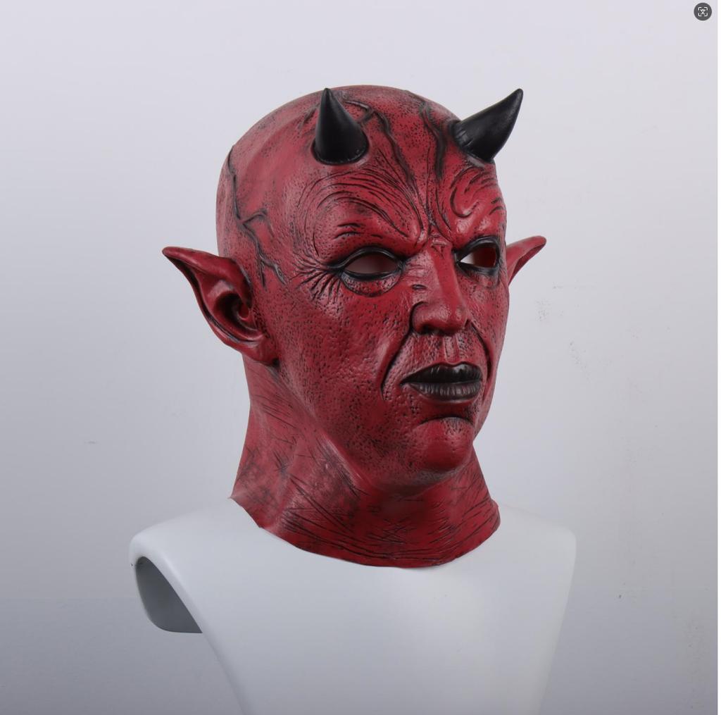 Mephistopheles Demon Horn Mask Cosplay Horror Devil Killer Latex Helmet Halloween Masquerade Carnival Party Costume Props