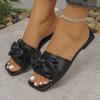Foreign Trade Large Size Bow Flat Slipper Women Wear European and American Square Toe Comfortable Beach Shoes in Summer