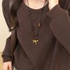 Wooden Bead Braided Rope Alloy Horse Pendant Necklace Sweater Chain Black Rope Beaded Long Necklace Jewelry For Women
