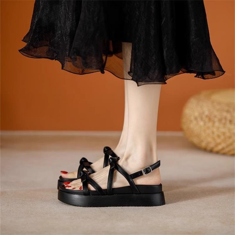 

Fairy wind bow platform sandals female 2025 summer new niche design feeling with skirt Roman beach shoes 35