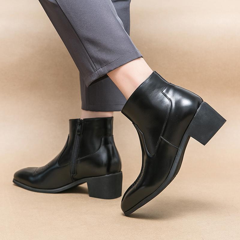 Trendy Men's Thick Soled Boots Luxury Men's Minimalist and Versatile Styles Leisure Business Leather Shoes Party Men's Boots