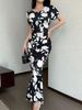 European and American style women's clothing summer new fashion printing round neck mid-waist slim-fitting American temperament dress women