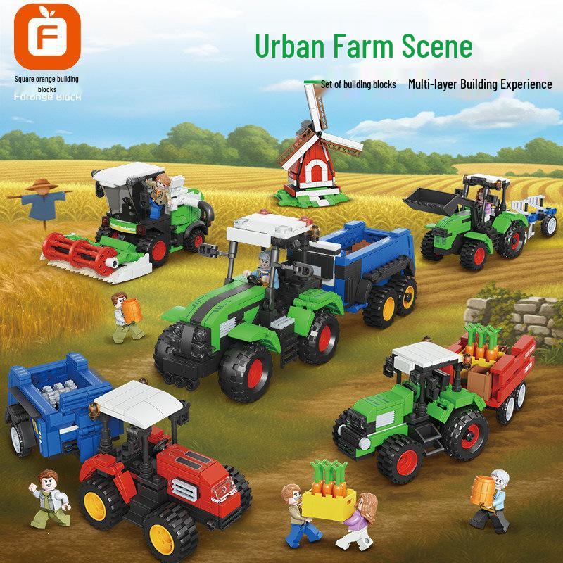 City Farm Tractor & Harvester Model: Educational Building Blocks Toy for Boys