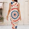 Women Plus Size Round Neck Sleeveless Navy Blue Printed Bodycon Midi Dress