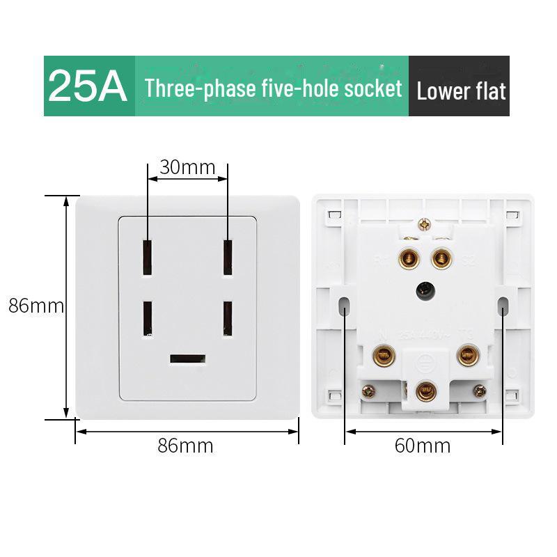 Suure võimsusega 86 tüüpi kliimaseadme pistikupesa, 20A koos lülitiga ja 25A kolmefaasiline neljajuhtmeline paneel