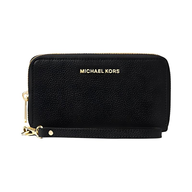 MICHAEL KORS Logo logo zipper closure leather wallet large size unisex couple style black чёрный