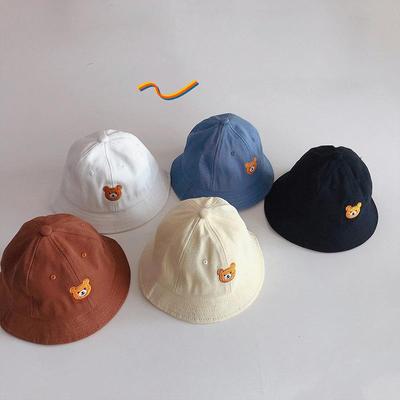 Koreański styl dziecięcy kapelusz typu bucket hat kreskówka niedźwiedź haft kapelusze przeciwsłoneczne dla chłopców dziewcząt ładny kopułkowy kapelusz przeciwsłoneczny na zewnątrz dzieci rybak ha