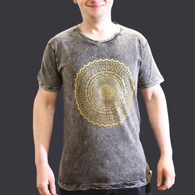 Stone Washed T-shirt Kleine Mandala Donkergrijs