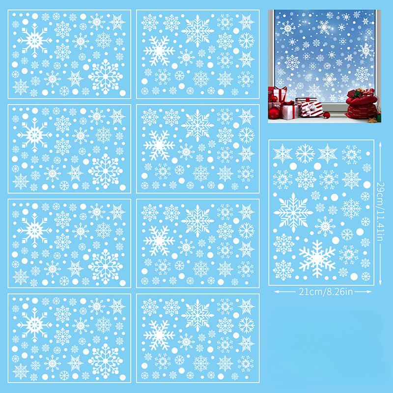 Vánoce, Samolepky na okno s bílými sněhovými vločkami, Vánoční samolepky na sklo, Dekorace obchodů v nákupních centrech, Okenní dekorace, Statické samolepky