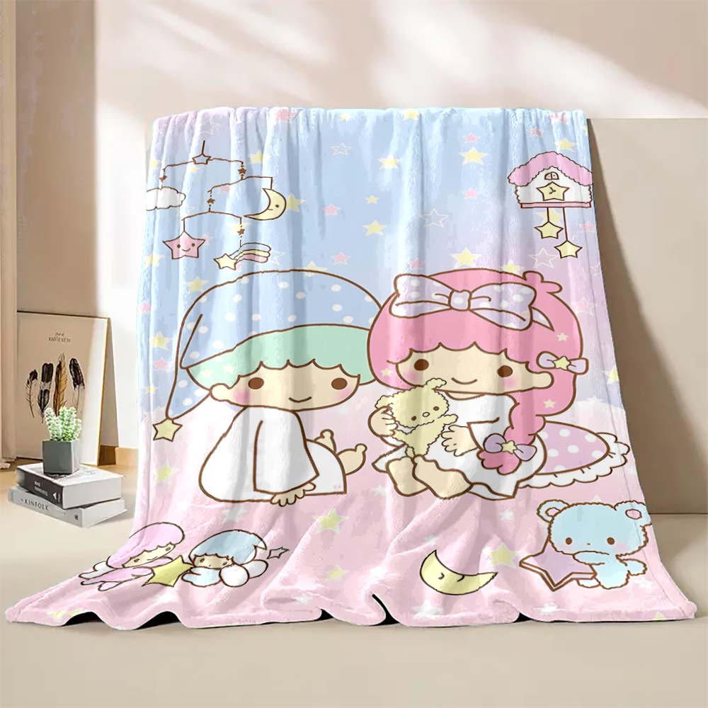 Coperta stampata giapponese Sanrio Little Twin Stars per bambini e adulti, morbida e calda, per letto, divano, copriletto da viaggio