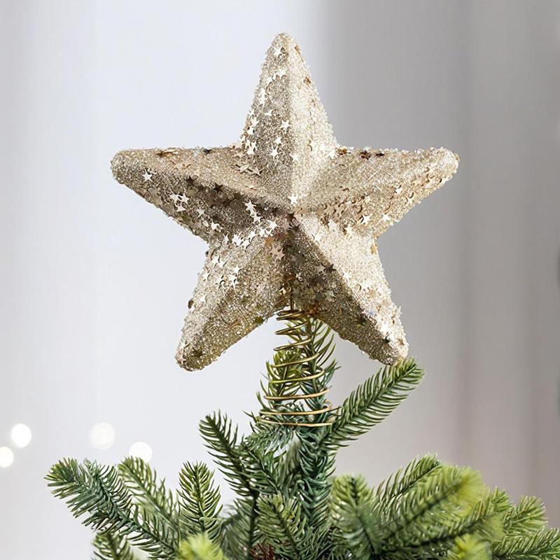 1PC Glittered Tree Topper Diamond Dust Star Decor Foam Christmas Star Holiday Tree Topper