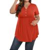 Women's Solid Color Large Size  V Neck Button-Up Top Casual Short Sleeve Flowy Top