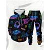 Neon Electronic Music Party Theme Men'S Casual 3D Printed Sweatshirt 2pcs Set