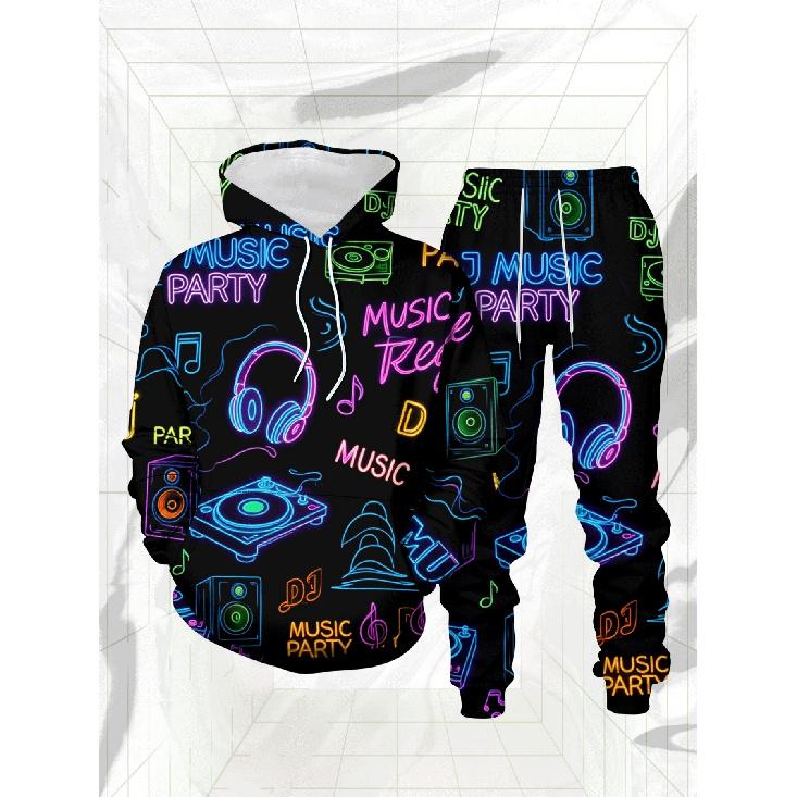 Neon Electronic Music Party Theme Men S Casual 3D Printed Sweatshirt 2pcs Set S