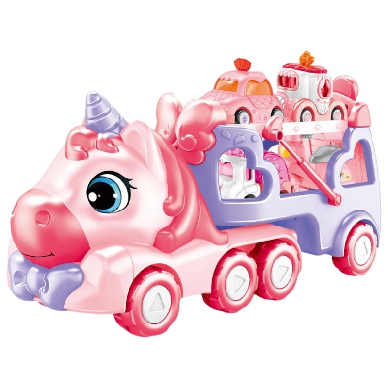 Игривой грузовик-перевозчик с 4 мини-машинками. Очаровательный грузовик-перевозчик с животными. Интерактивная игрушка для игры со звуком/светом