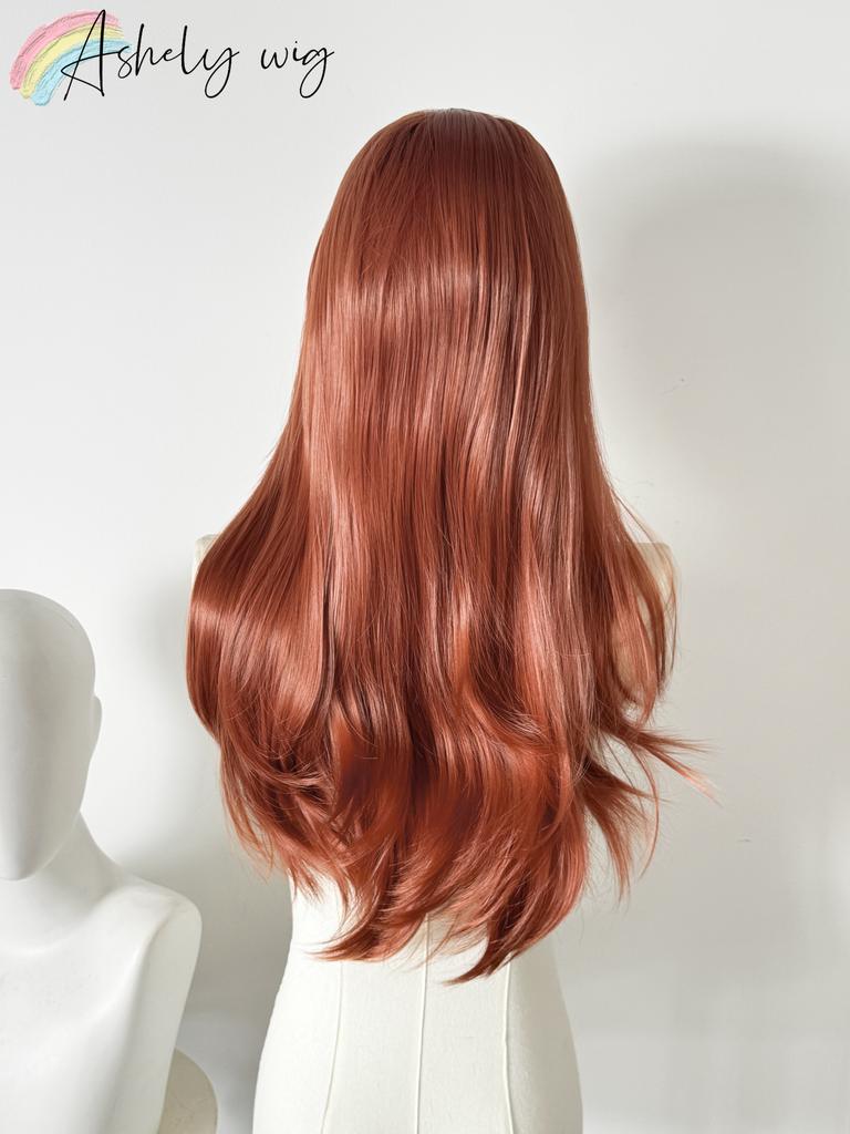 Red Orange Lace Front Wig for Women 26inch Long Wavy Wig Body Wave 13x4 Lace Frontal Synthetic Lace Wigs Nature Hairline Cosplay