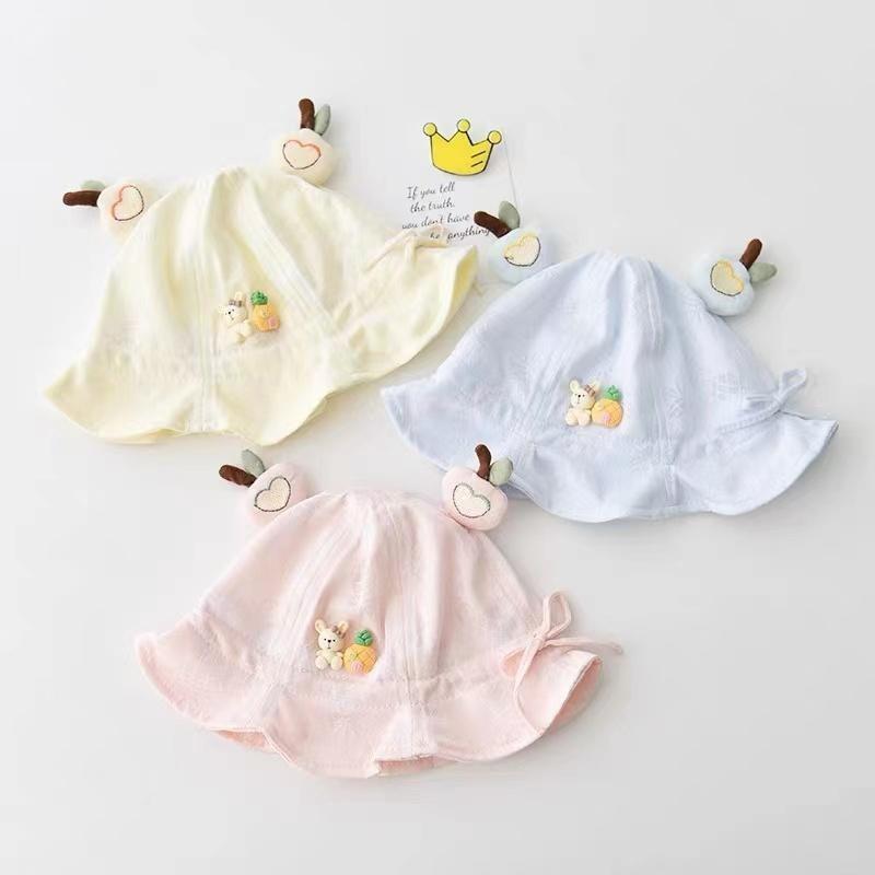 Cute Adjustable Baby Fisherman Hat For Sun Protection In Pink Pineapple Rabbit Drawstring